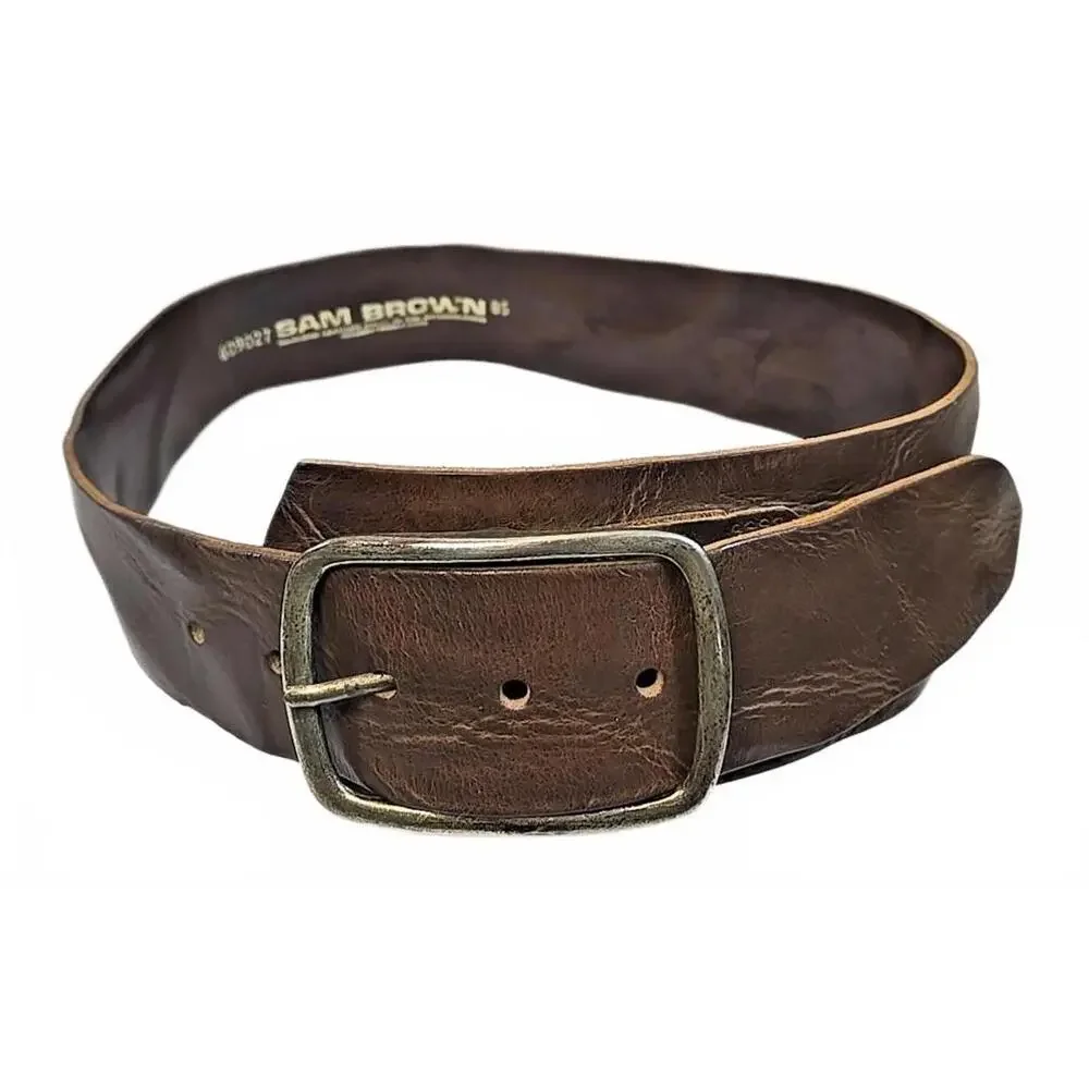 Classic Brown Leather Women's Belt with Antique Silver Buckle